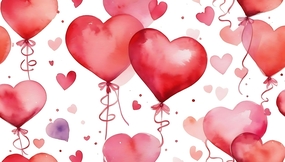 粉色水彩风格爱心气球绘画作品图片